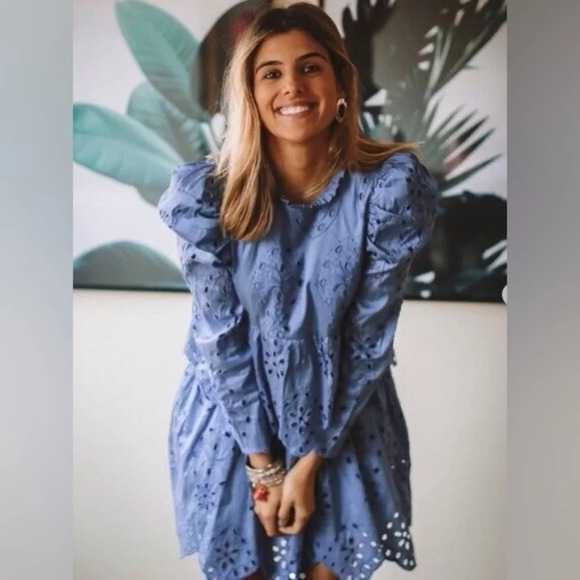 Zara Women Embroidered Eyelet Dress- Periwinkle - Picture 3 of 9